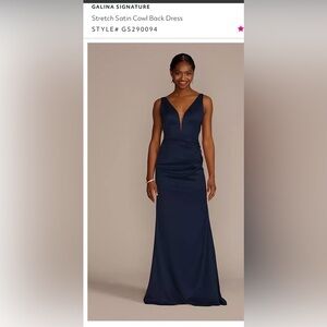 David's Bridal Galina Signature Maritime Blue Backless Gown